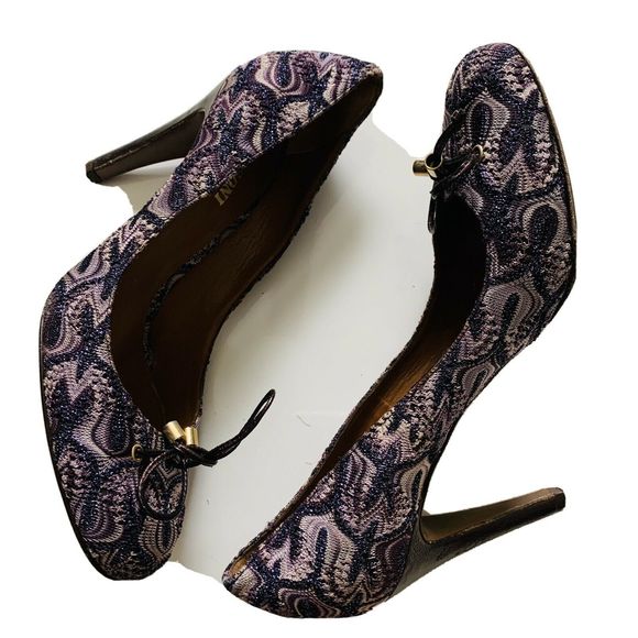 Missoni Shoes - Missoni Metallic Multicolor Knit Fabric Bow Pumps